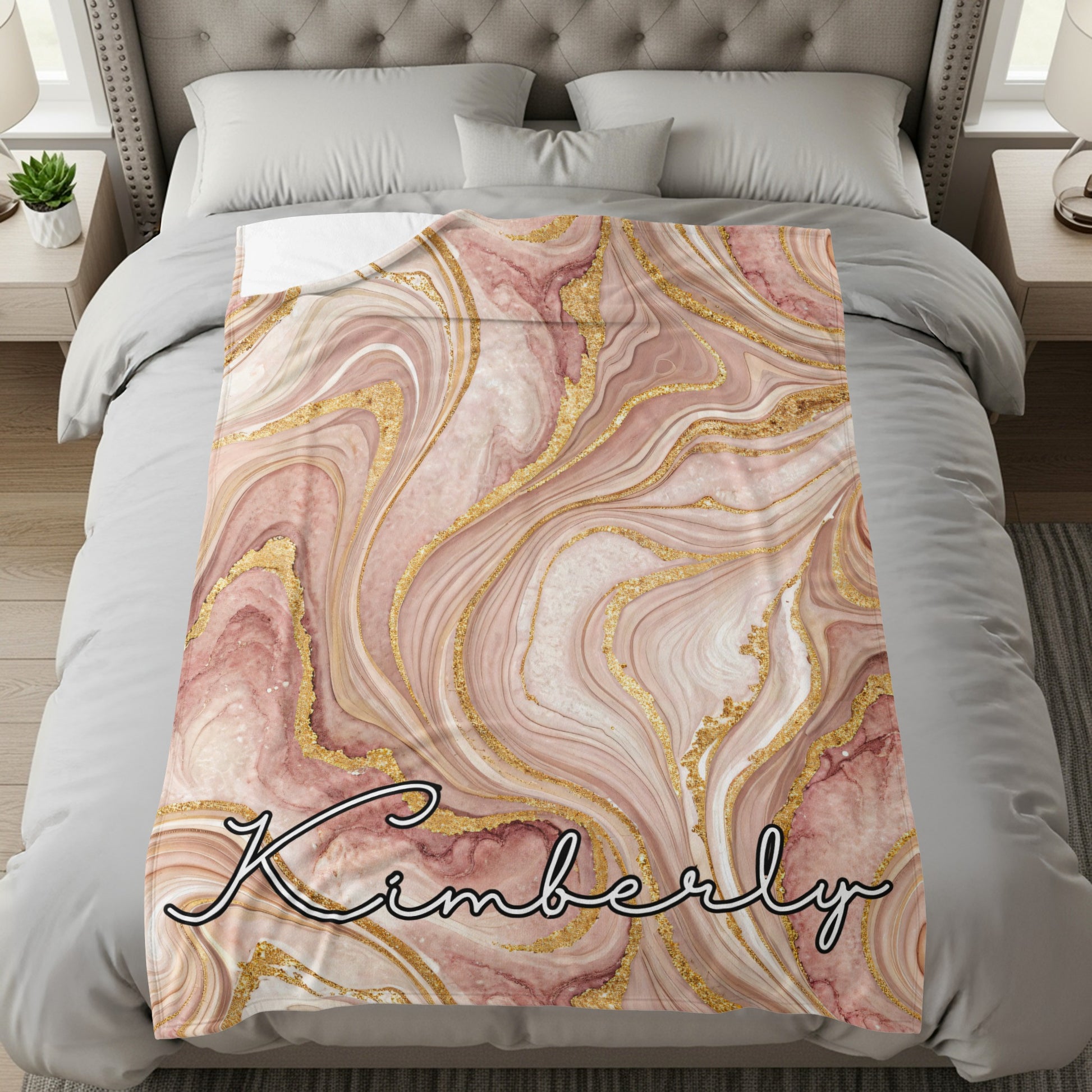 Elegant Marble Swirl Bedding with Personalized Name