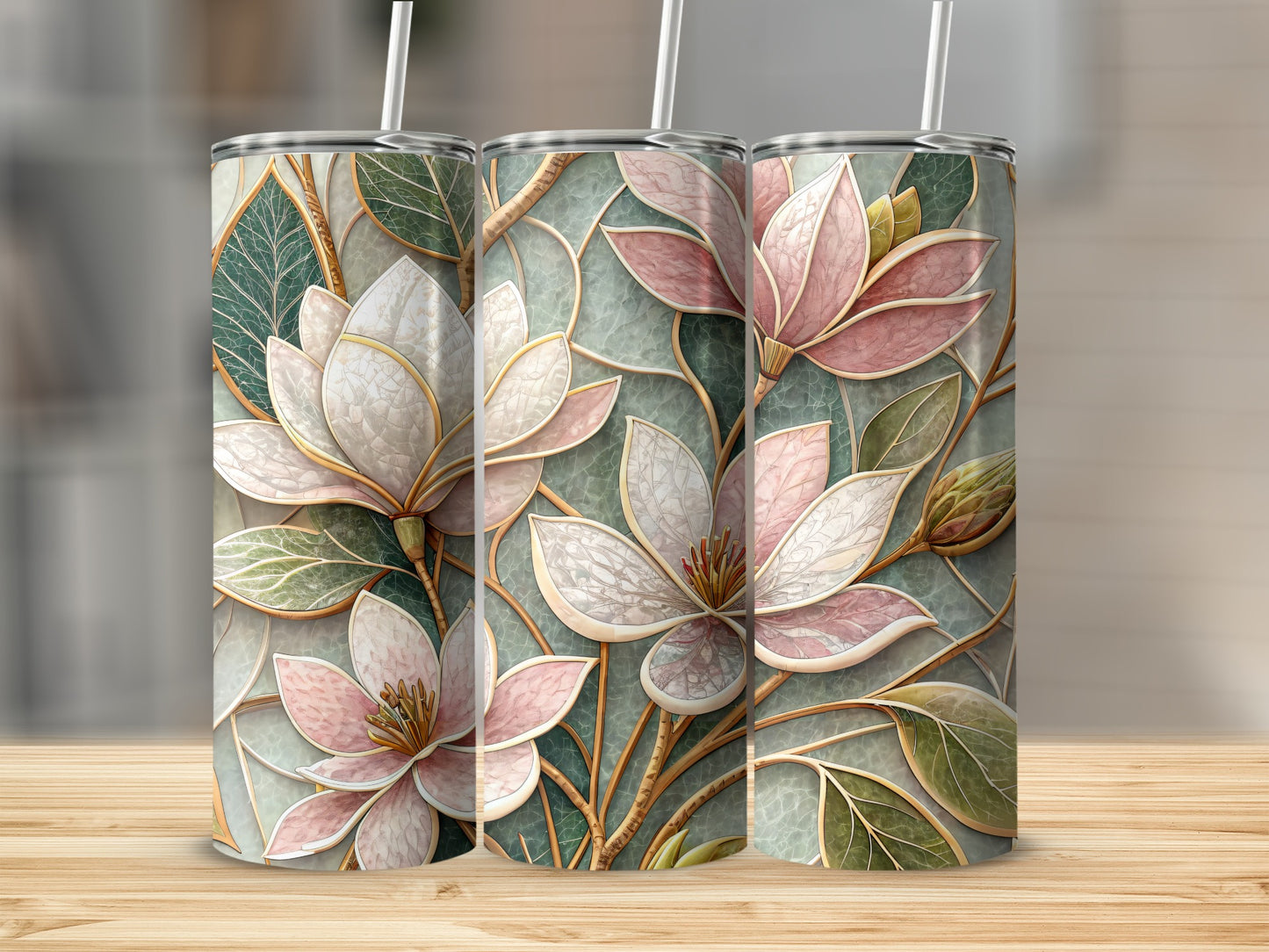 Magnolia Blossom Patterned Decorative Image Design for Tumblers 20 oz Skinny Tumbler - Walk Greener
