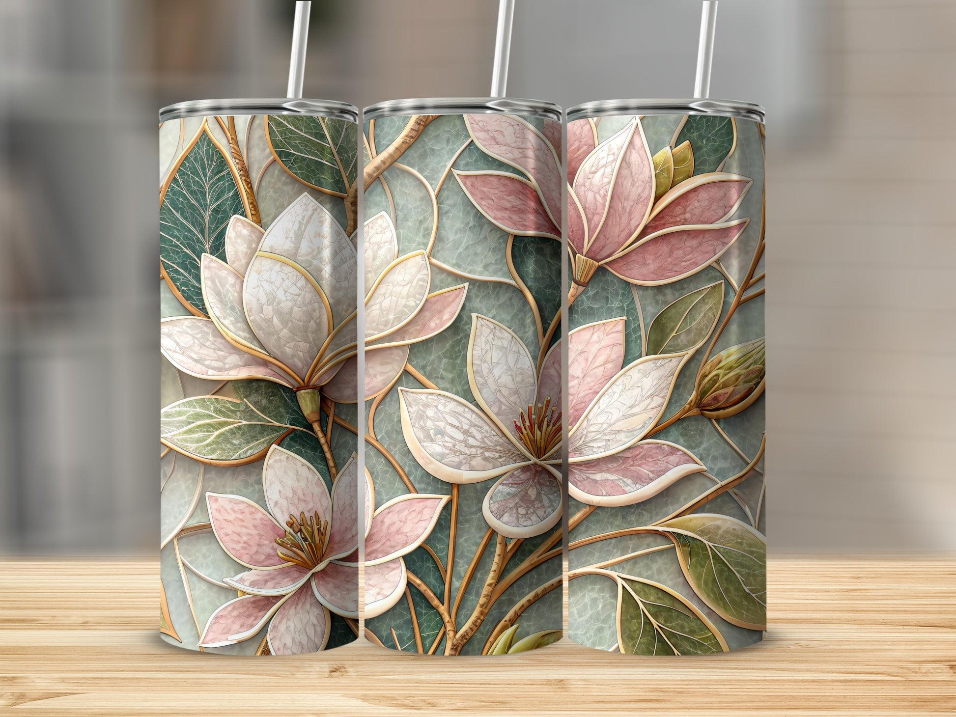 Magnolia Blossom Patterned Decorative Image Design for Tumblers 20 oz Skinny Tumbler - Walk Greener