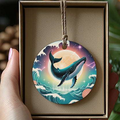 Celestial Whale Ornament with Ocean and Stars product