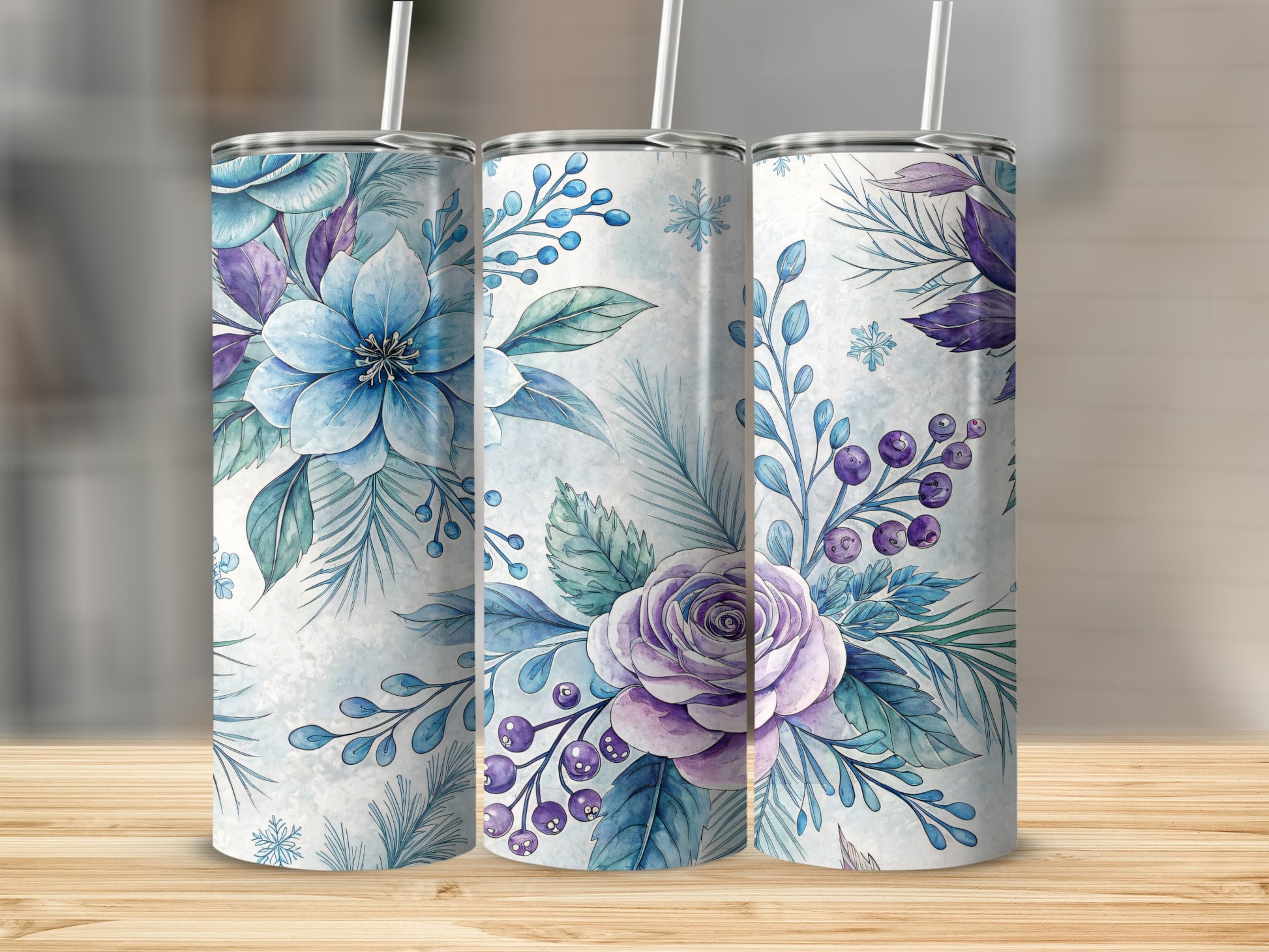 Floral and Botanical Stainless Steel Tumbler with Straw