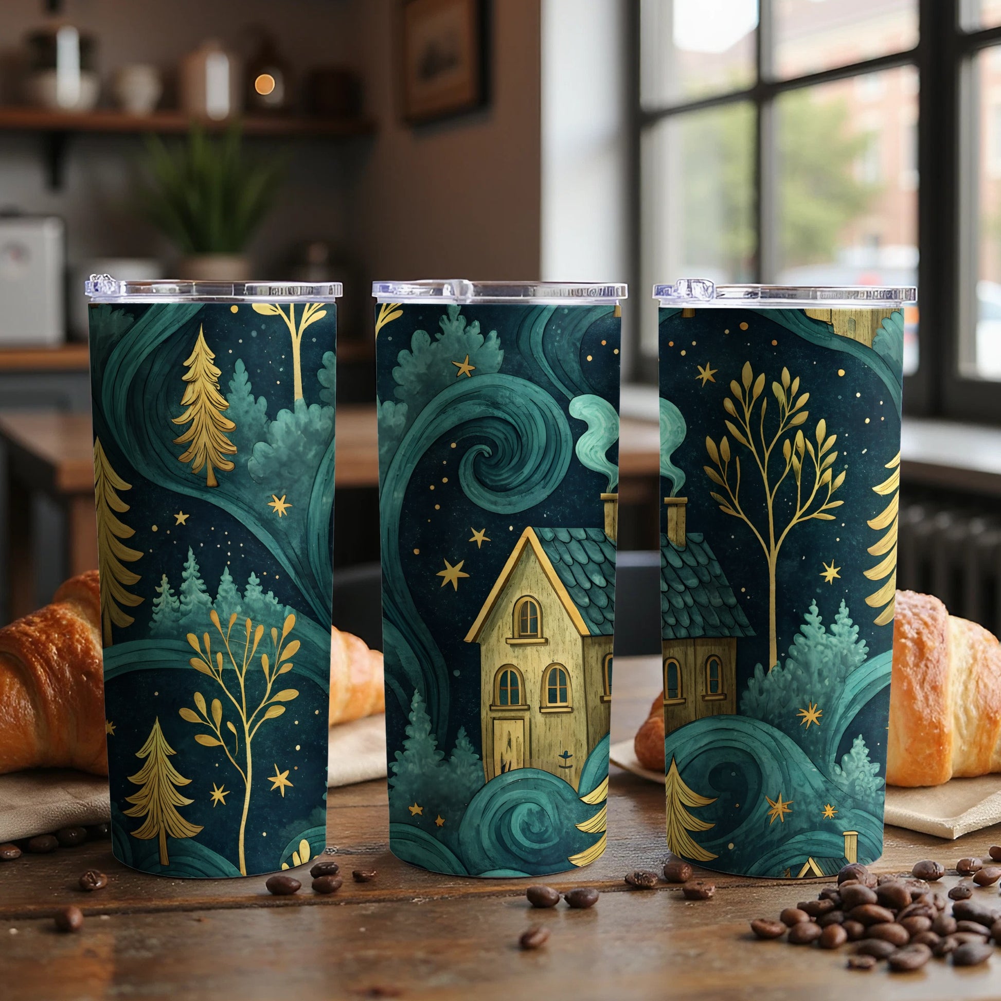 Enchanting Night Forest House Design Tumbler