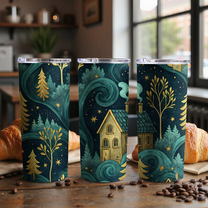 Enchanting Night Forest House Design Tumbler