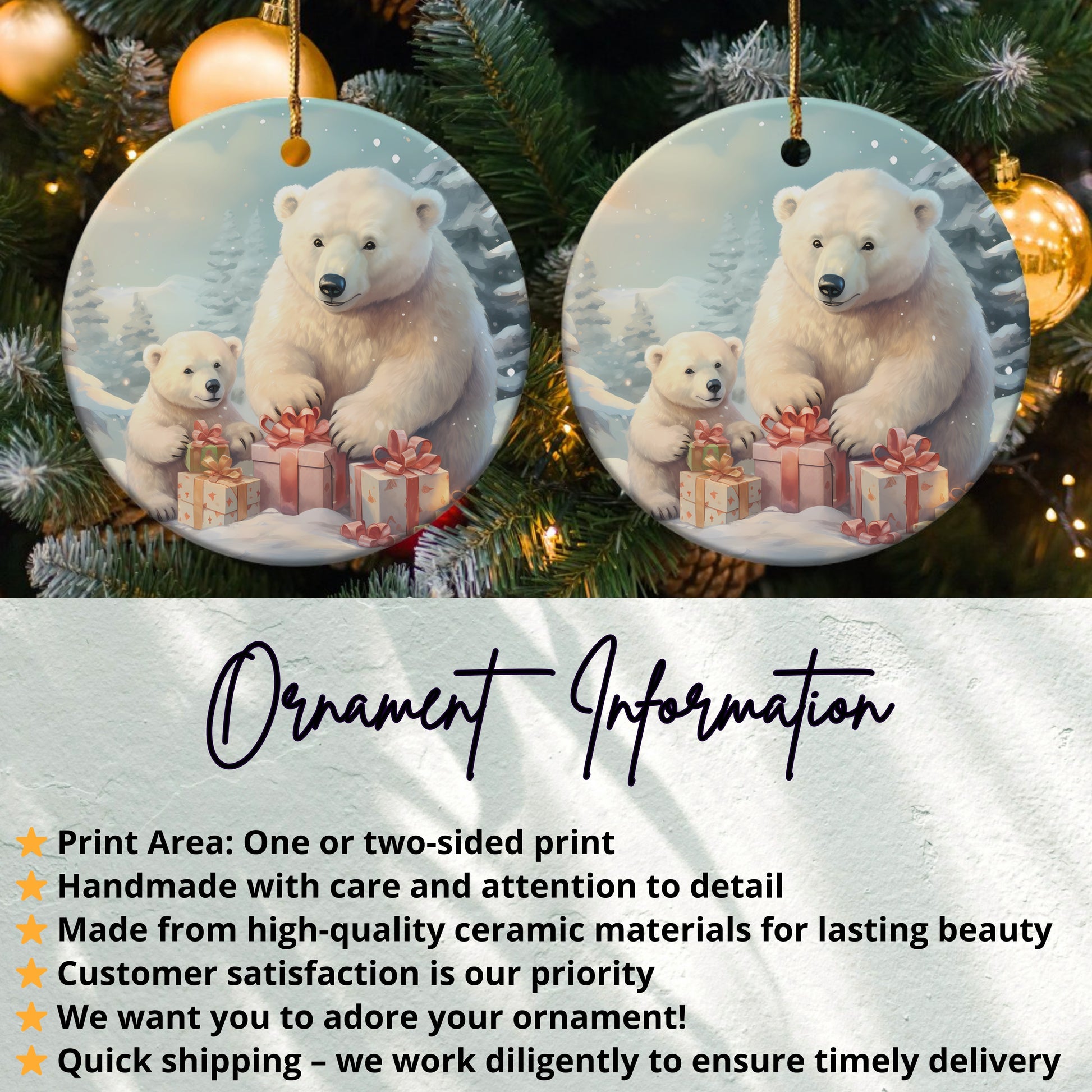 Polar Bear Family with Presents Ornament product