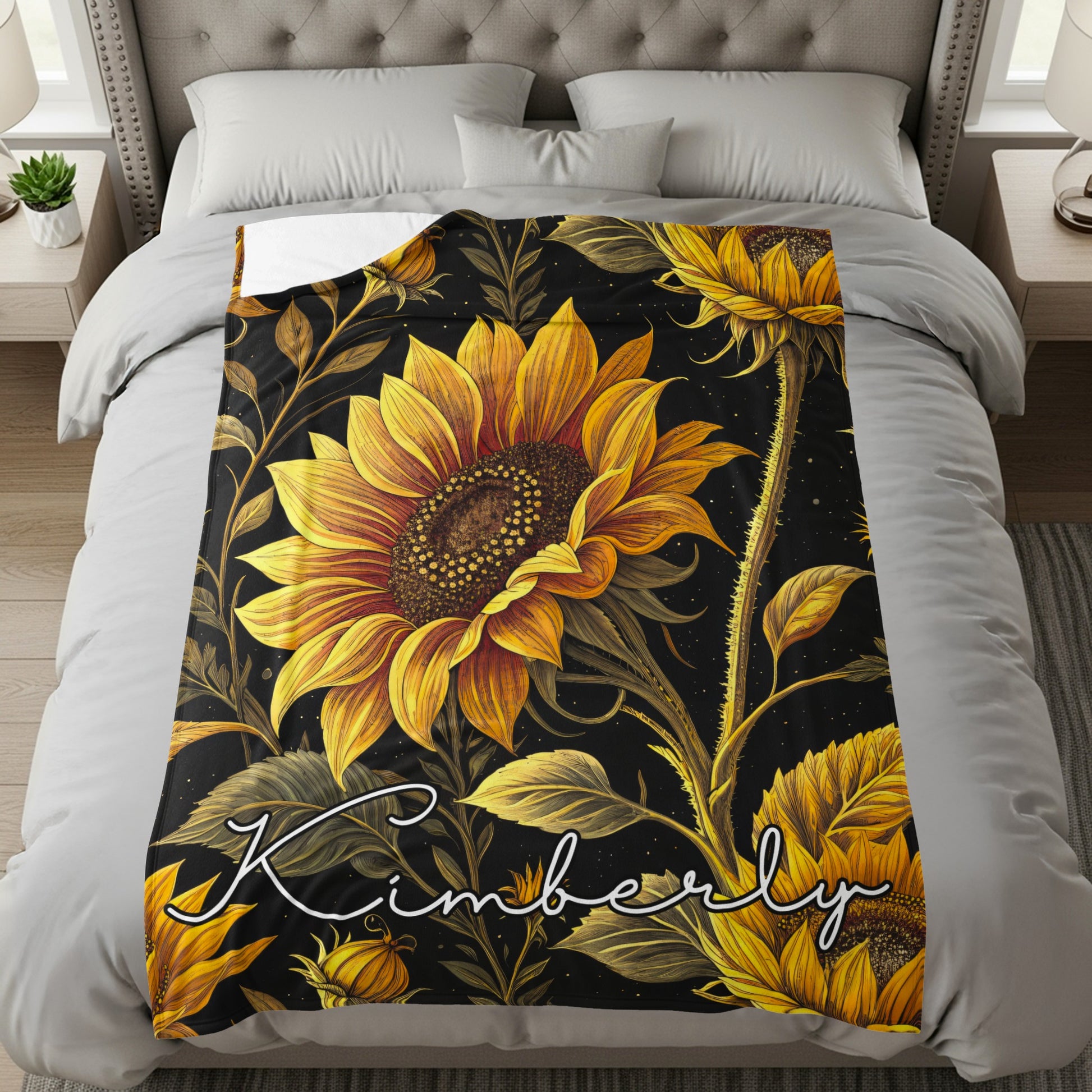 Sunflower Delight with Custom Name Unique Blankets - Walk Greener