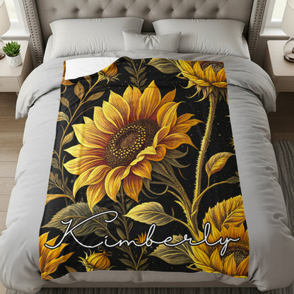 Sunflower Delight with Custom Name Unique Blankets - Walk Greener