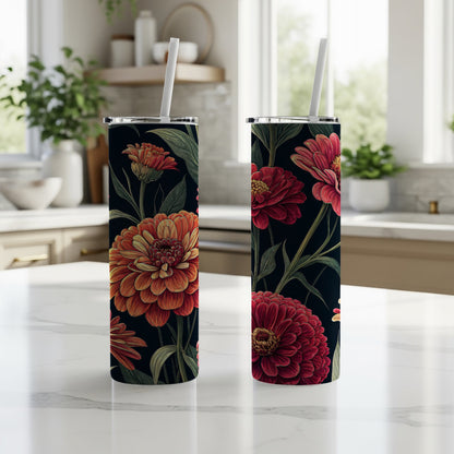 Elegant Floral Pattern Insulated Tumbler with Straw