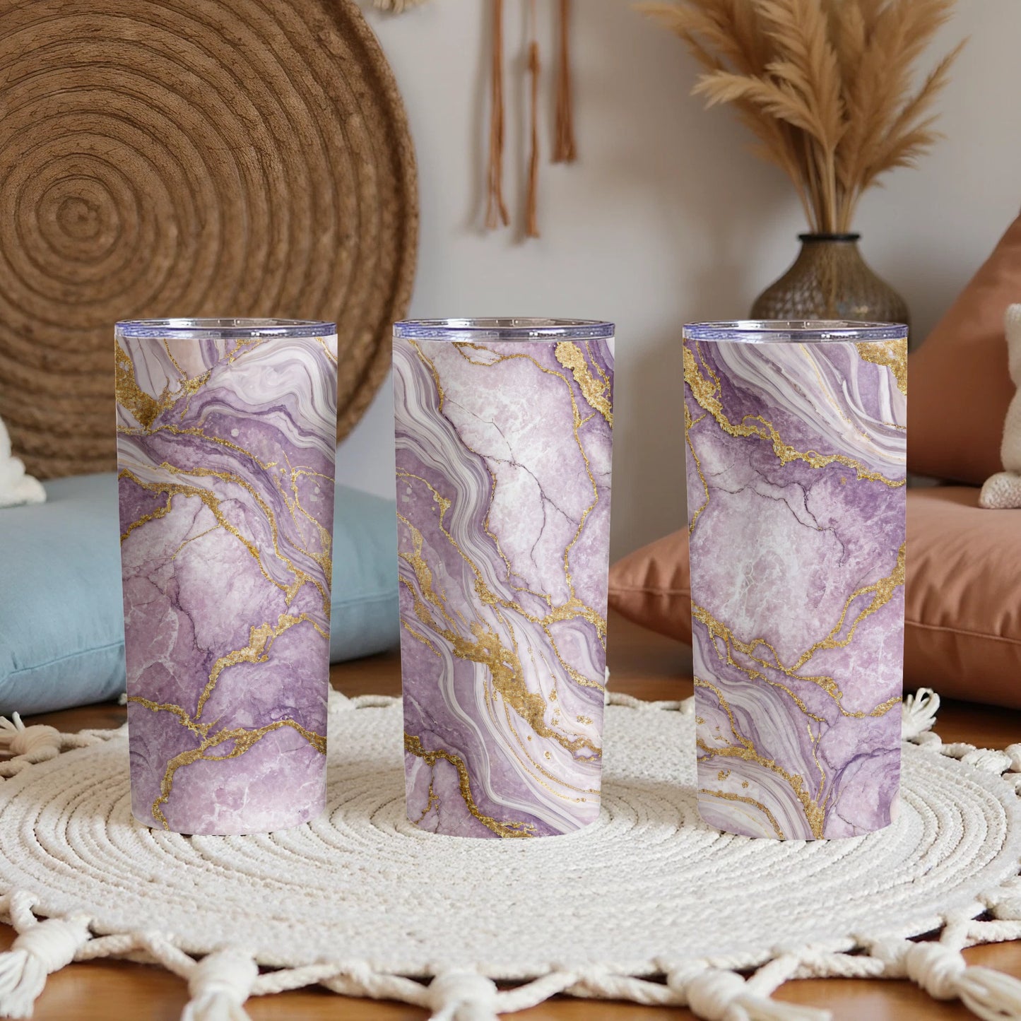 Elegant Marble Design Purple and Gold Travel Tumbler