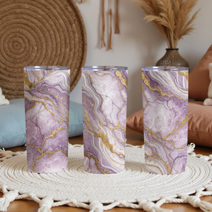 Elegant Marble Design Purple and Gold Travel Tumbler