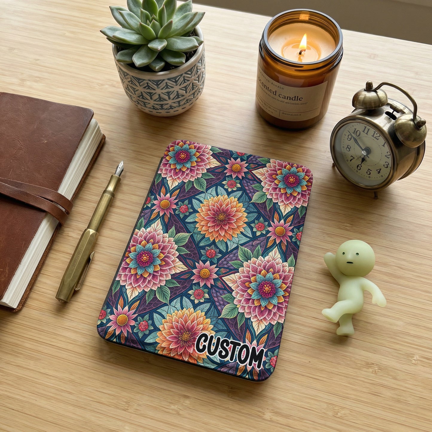 Custom Floral Design with Succulent and Candle Notebook