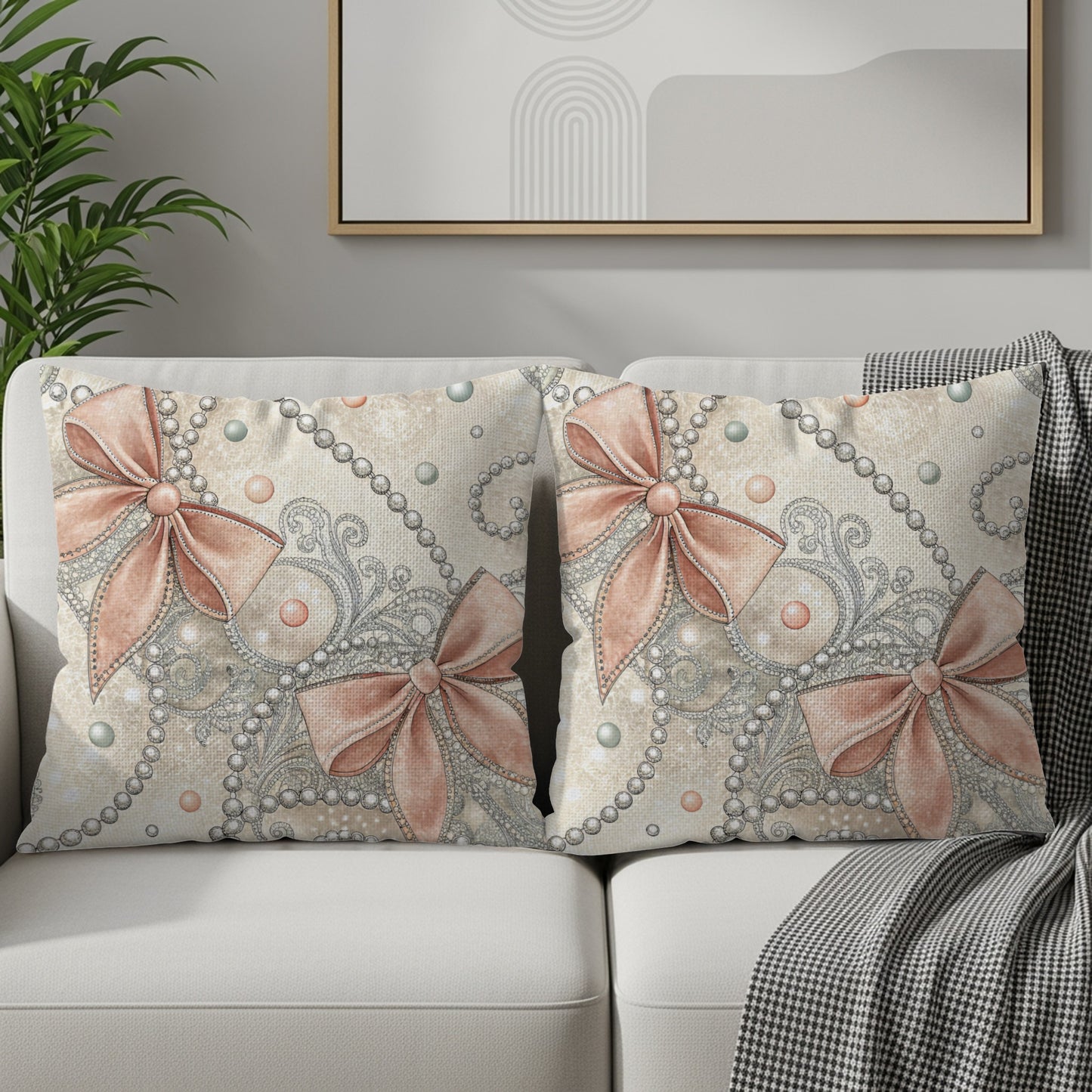 Pastel Bows Beads and Ornate Swirls Pattern Pillows & Pillow Cases - Walk Greener