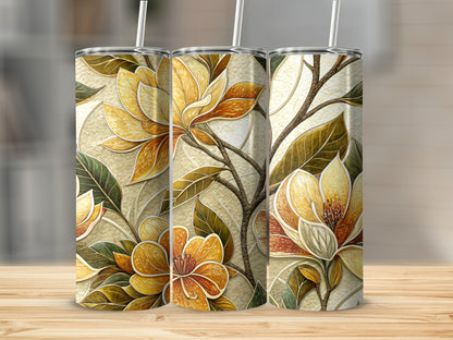 Golden Floral Bloom Delightful Botanical Decor 20 oz Skinny Tumbler - Walk Greener
