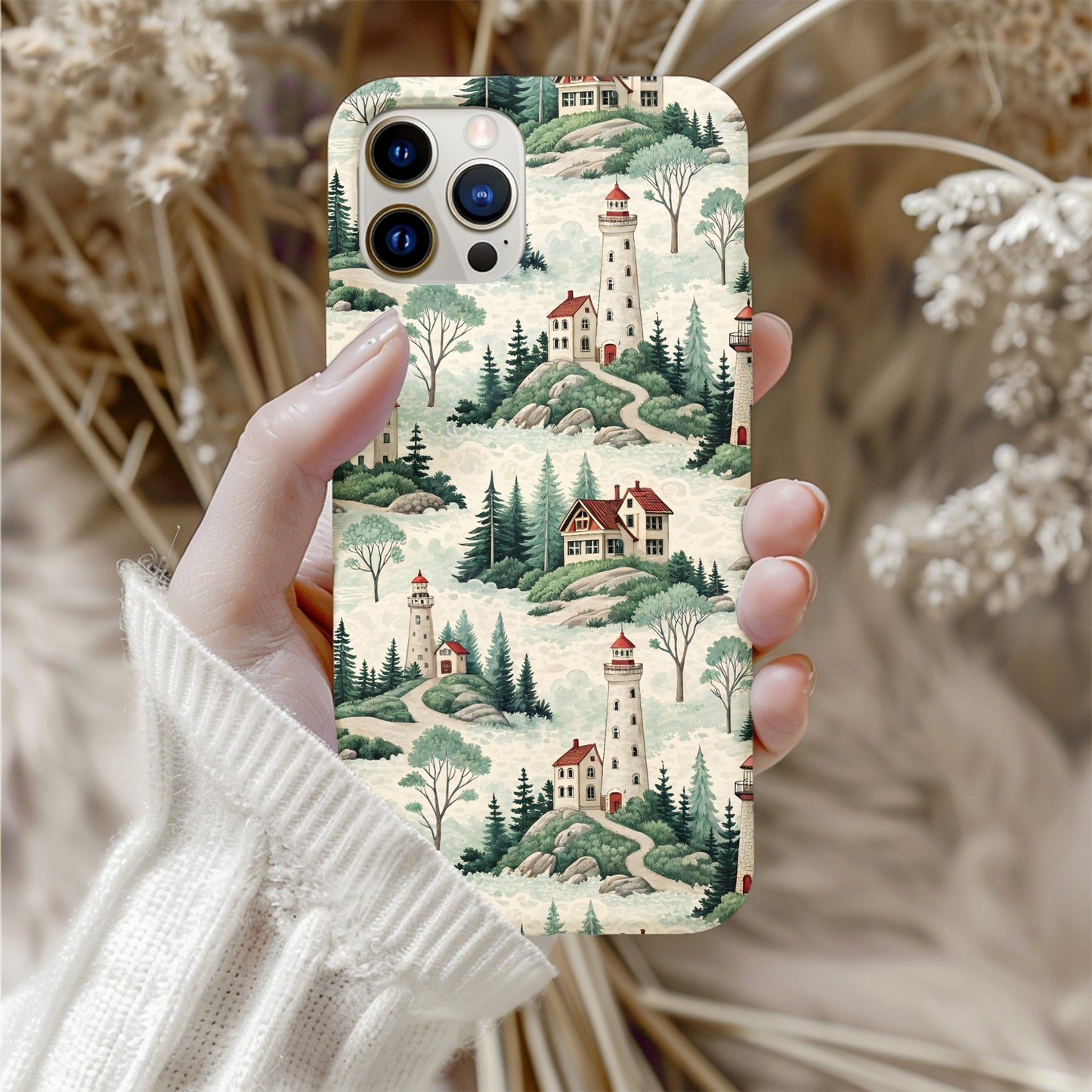 Coastal Lighthouse Landscape Pattern Design Custom Phone Case - Walk Greener