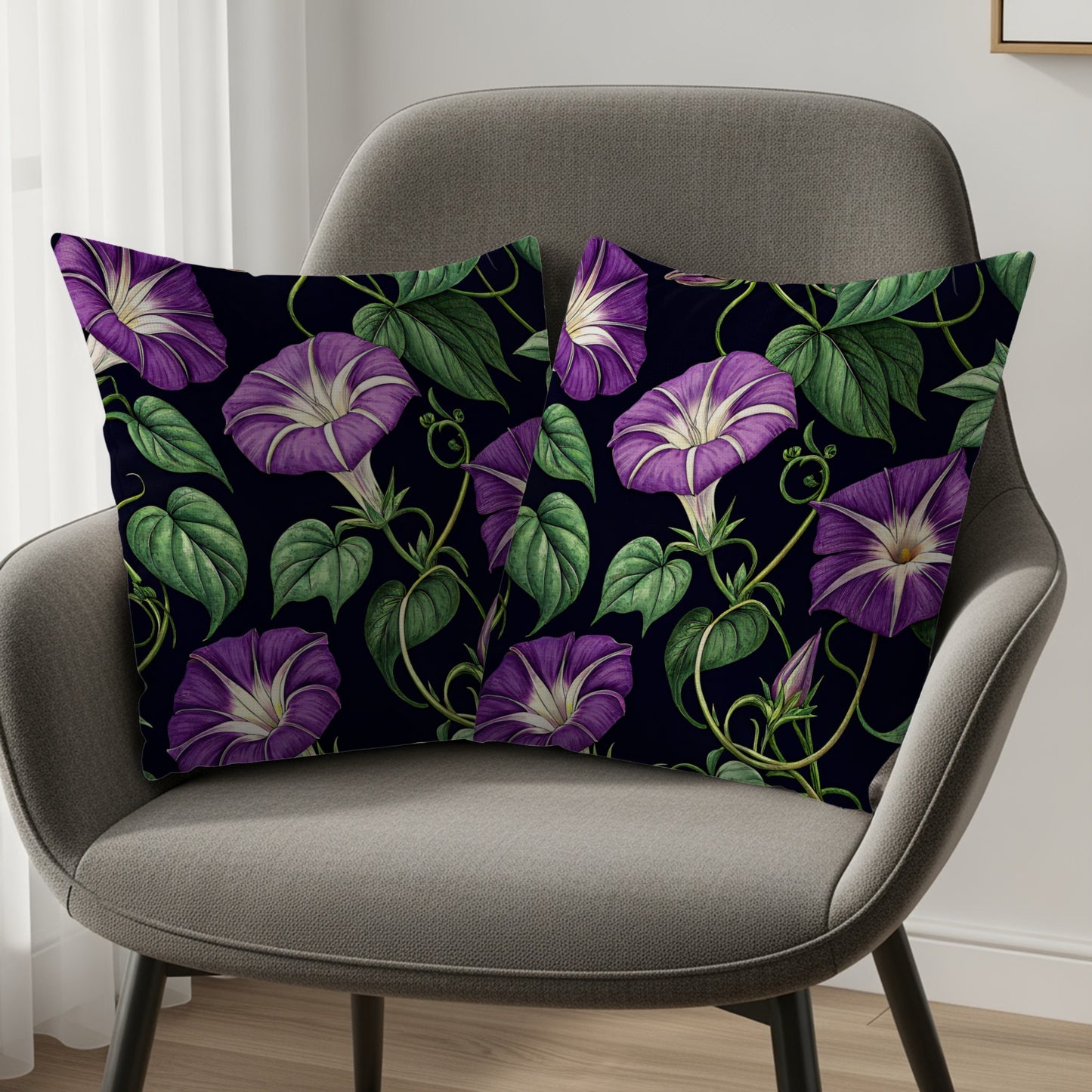 Purple and Green Floral Design Throw Pillow Product