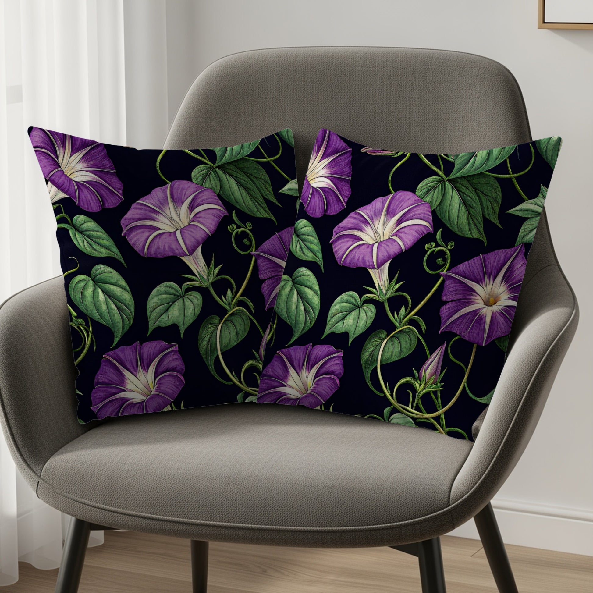 Purple and Green Floral Design Throw Pillow Product