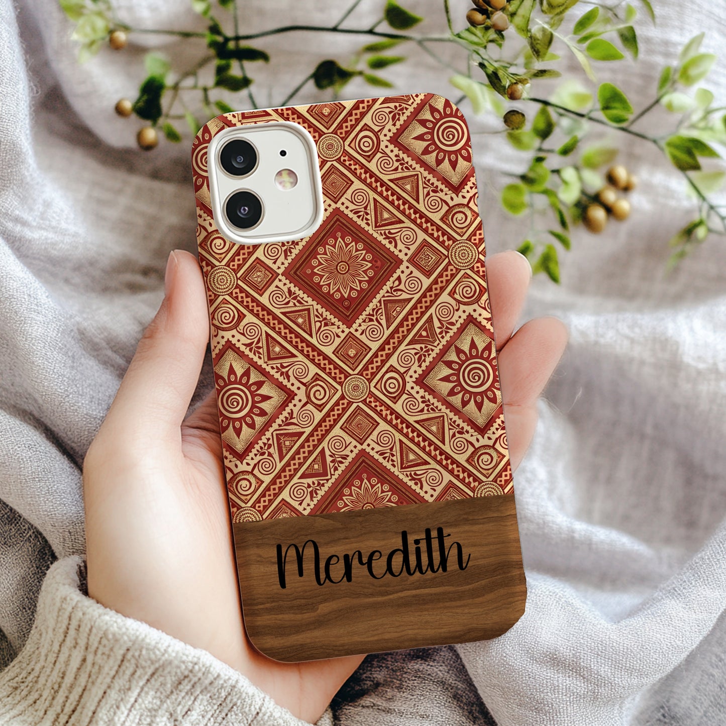 Bohemian Patterned Phone Case with Personalized Name
