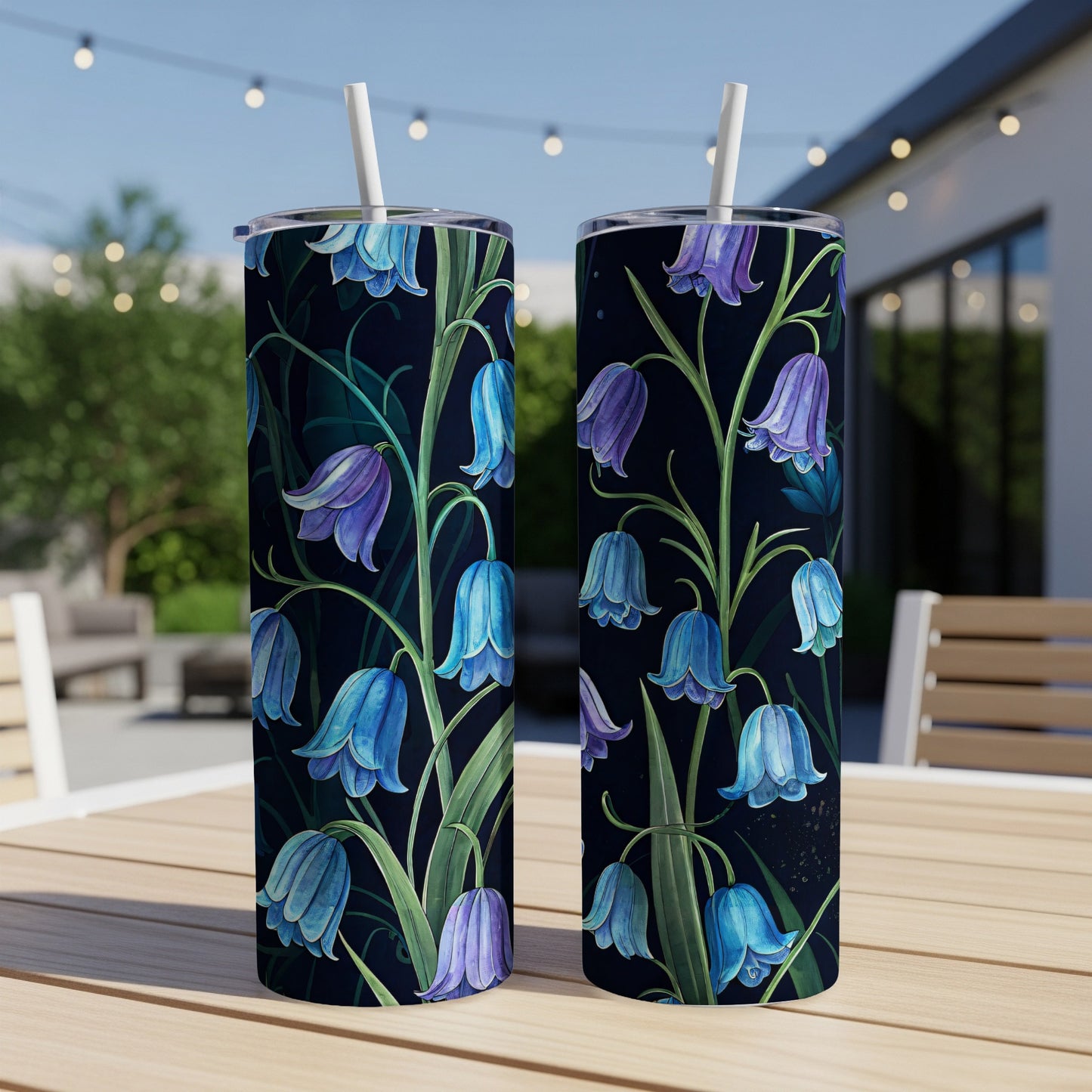 Blue and Purple Bell Flowers Design Tumbler
