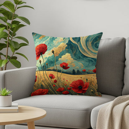 Beautiful Red Poppy Field Decorative Pillow Cover