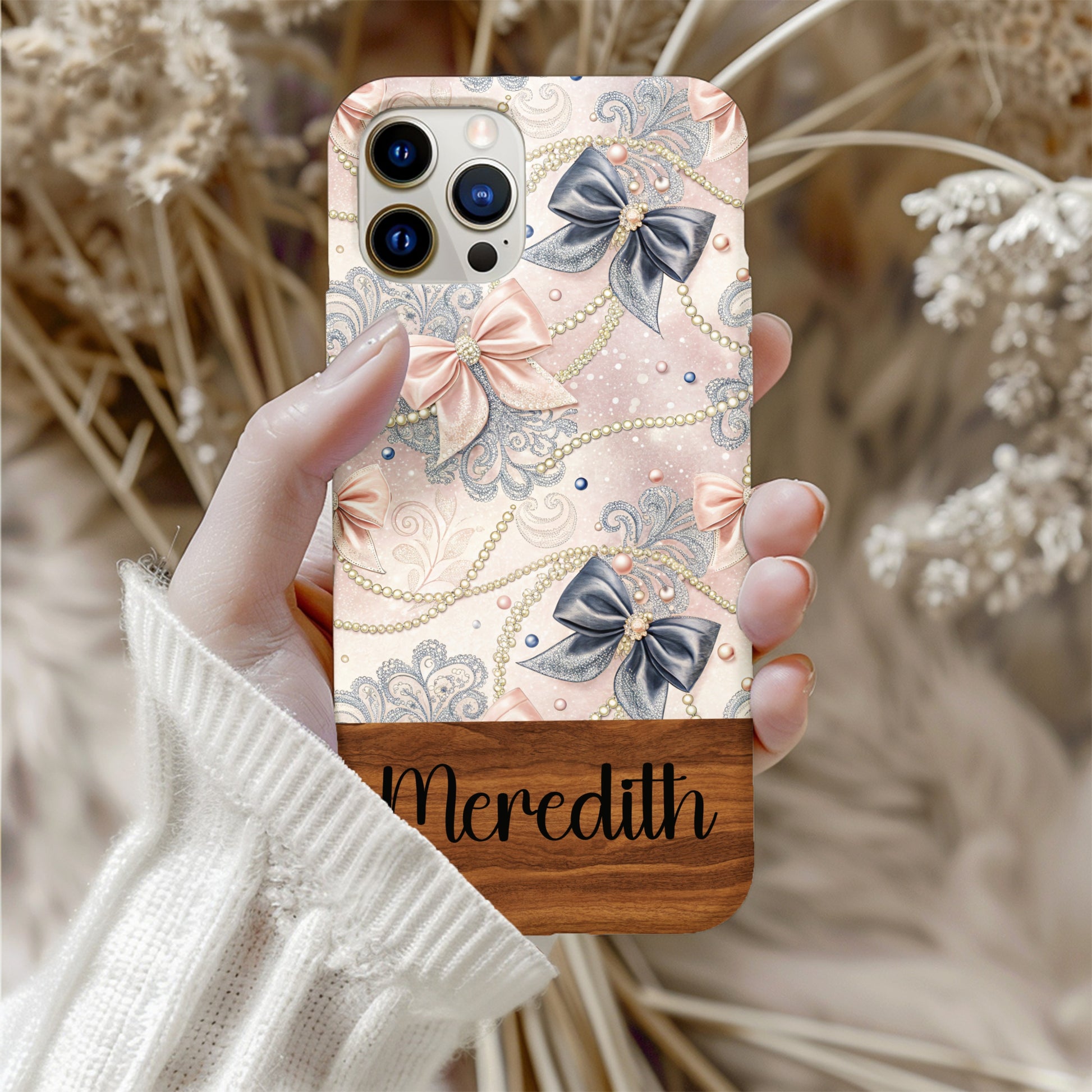 Custom Personalized Name Floral Bow Design Phone Case