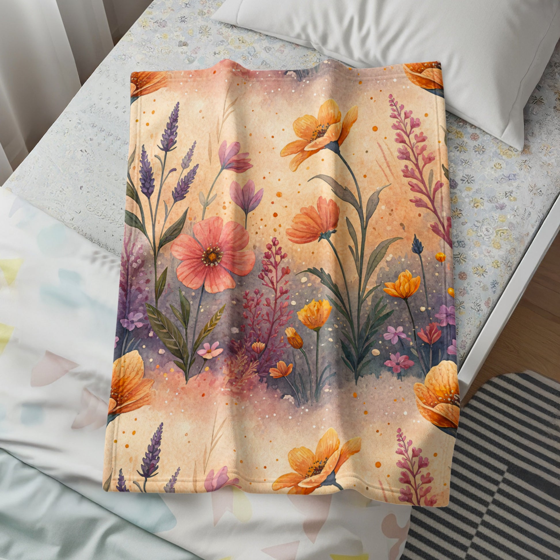 Floral Delight Watercolor Design Velveteen Plush Blankets - Walk Greener