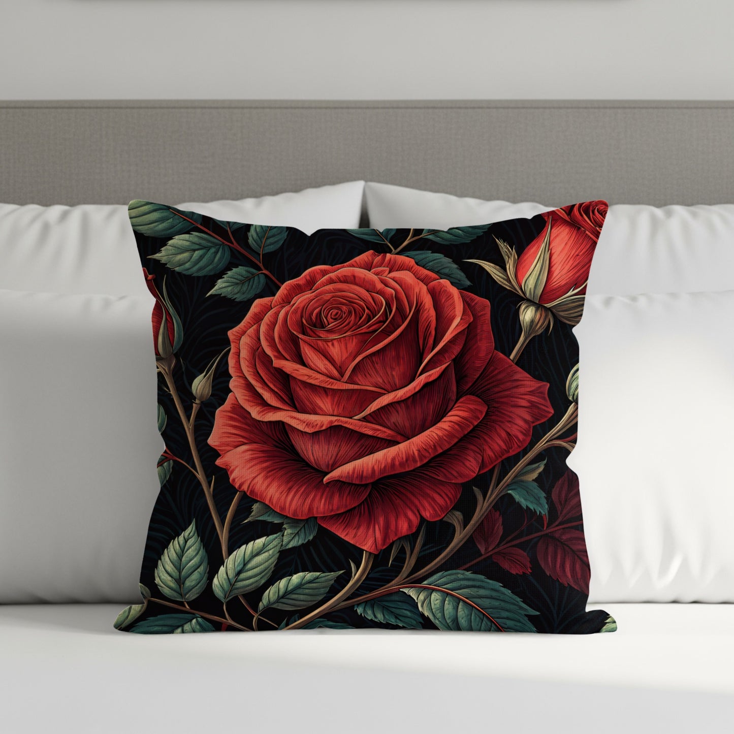 Crimson Roses Floral Arrangement Decorative Floral Throw Pillows - Walk Greener