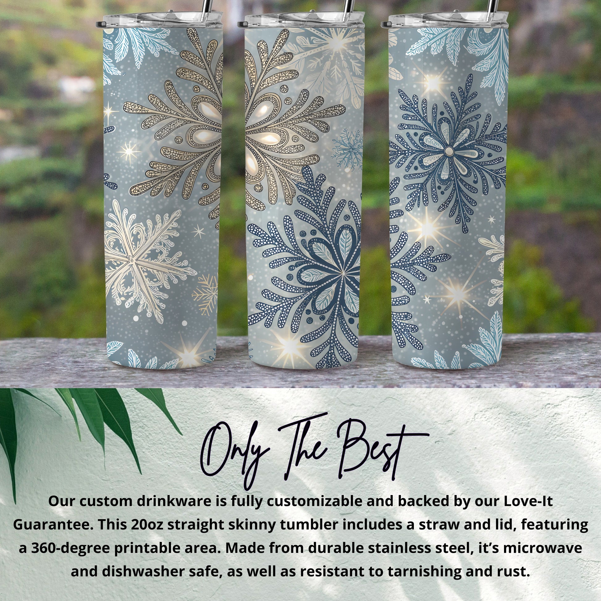 Snowflake Design Insulated 20oz Tumbler With Straw and Lid
