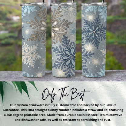 Snowflake Design Insulated 20oz Tumbler With Straw and Lid