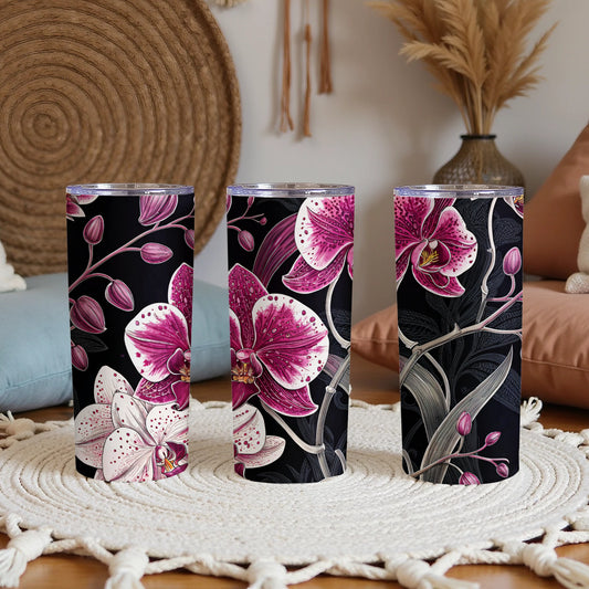 Pink Floral Orchids Print Design Tumbler Collection