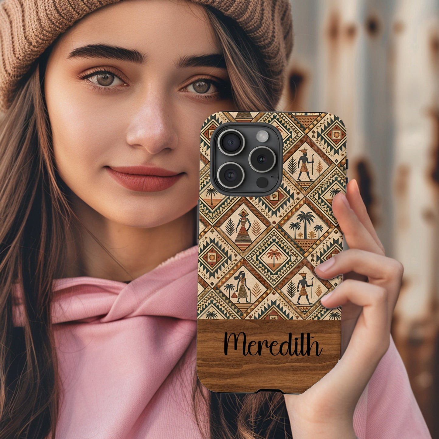 Artistic Egyptian Pattern Phone Case with Custom Name Option - Walk Greener