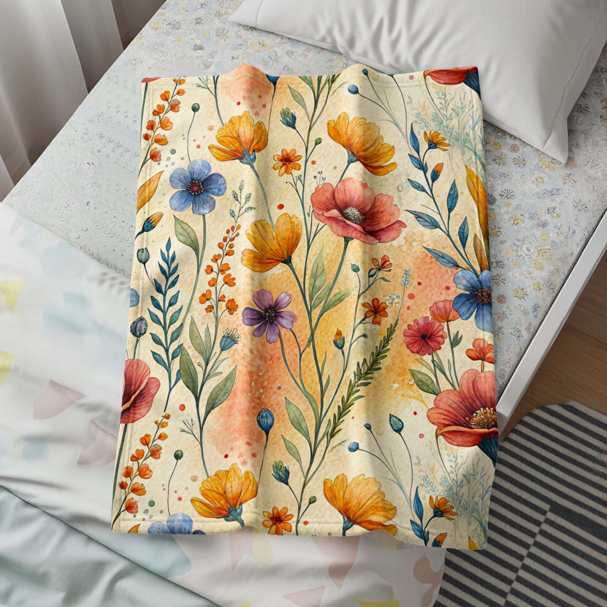 Colorful Watercolor Flowers Botanical Pattern Design - Walk Greener