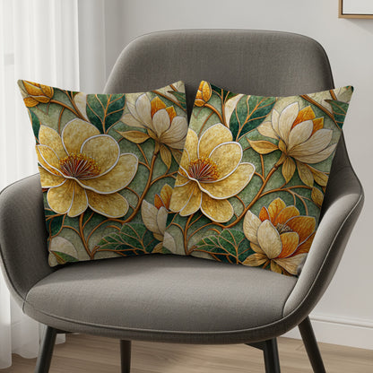 Yellow Orange Floral Pattern Illustration Style Throw Pillows - Walk Greener