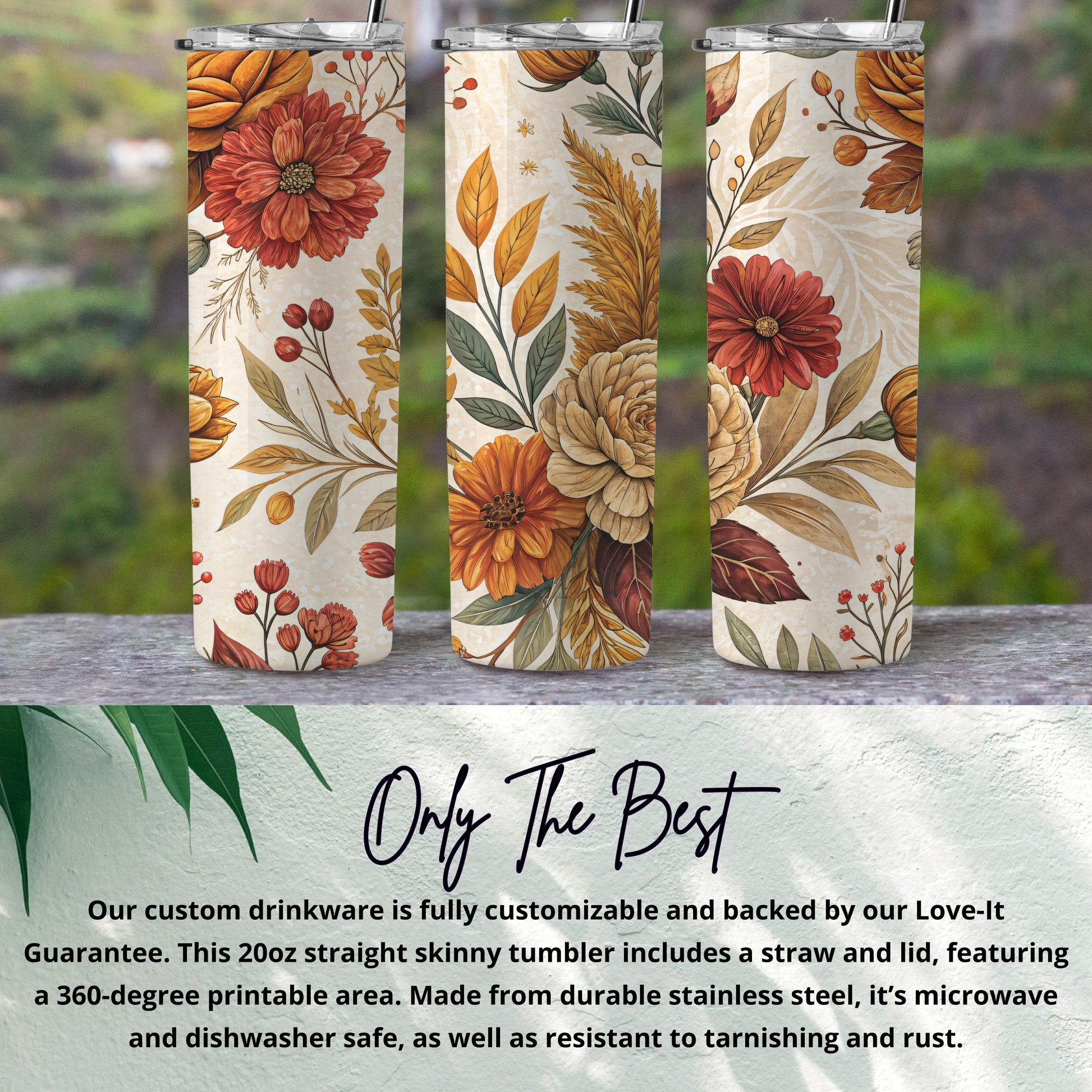 Autumn Floral Design 20oz Skinny Tumbler Drinkware