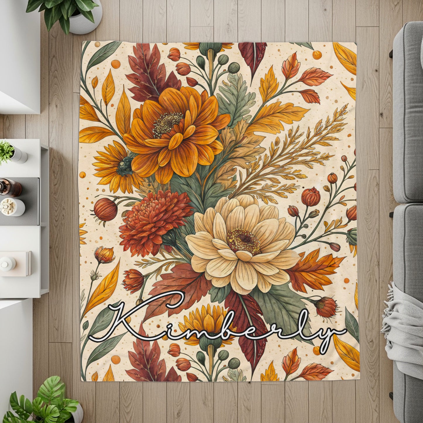 Autumn Floral Personalized Kimberly Area Rug