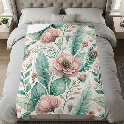 Floral Harmony Dreamy Botanical Watercolor Velveteen Plush Blankets - Walk Greener