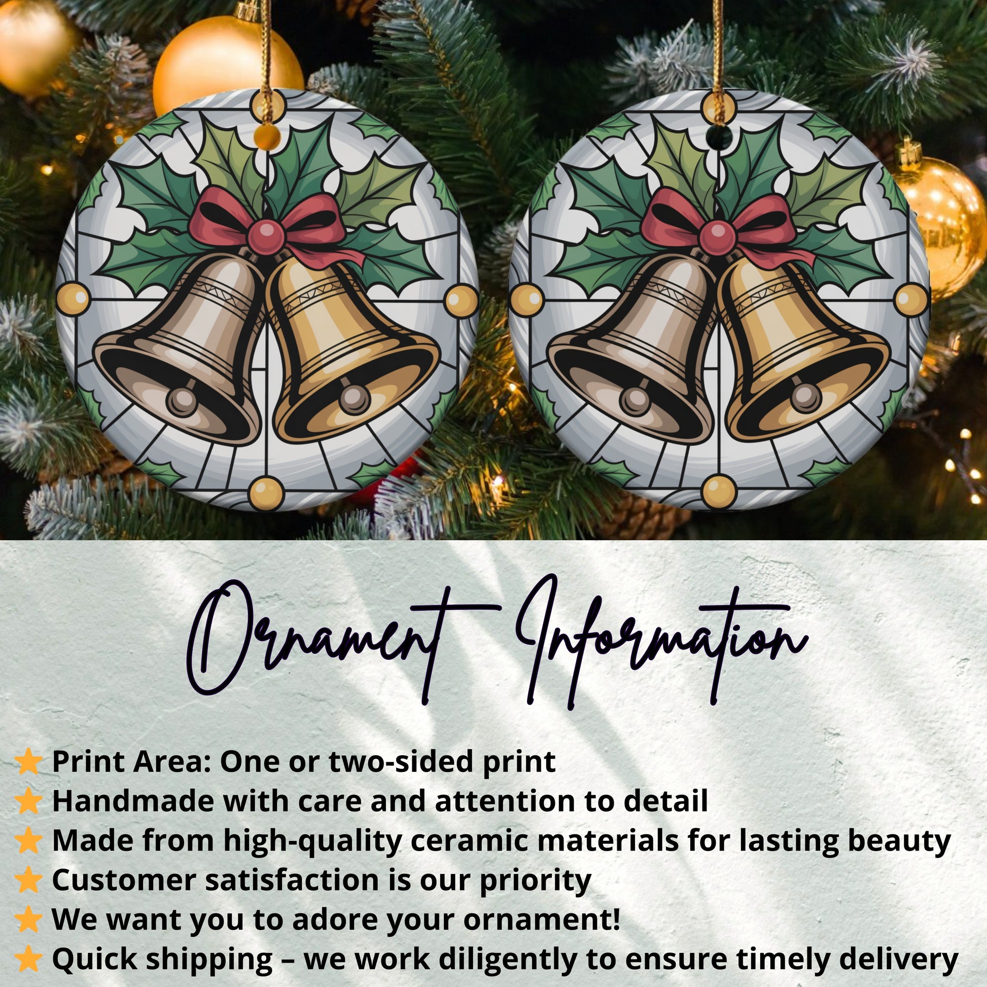 Christmas Bells with Holly Holiday Ornament product type