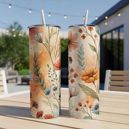 Floral Watercolor Design with Pastel Colors 20 oz Skinny - Walk Greener
