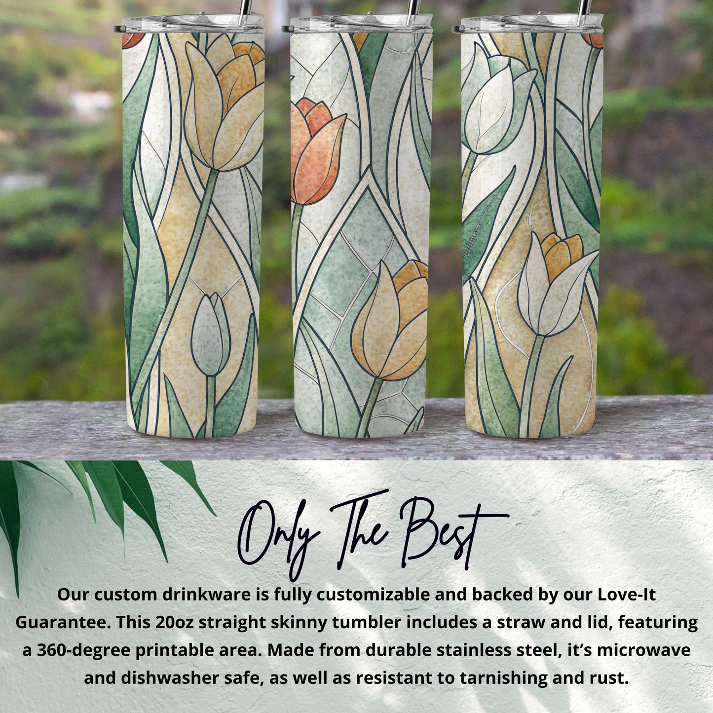 Elegant Tulip Mosaic Design for Your Unique Style 20 oz Skinny Tumbler - Walk Greener
