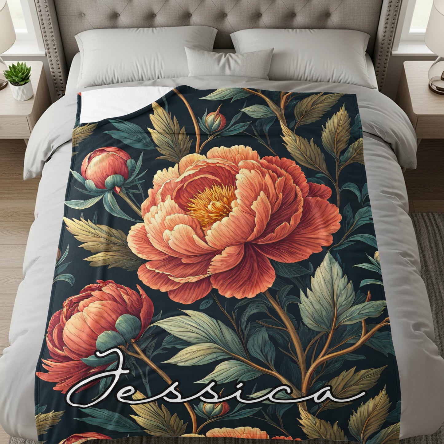 Floral Peonies Personalized Custom Name Blanket Special - Walk Greener