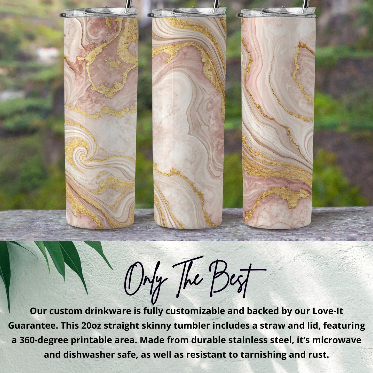 Marble Patterned 20oz Skinny Tumbler with Lid and Straw