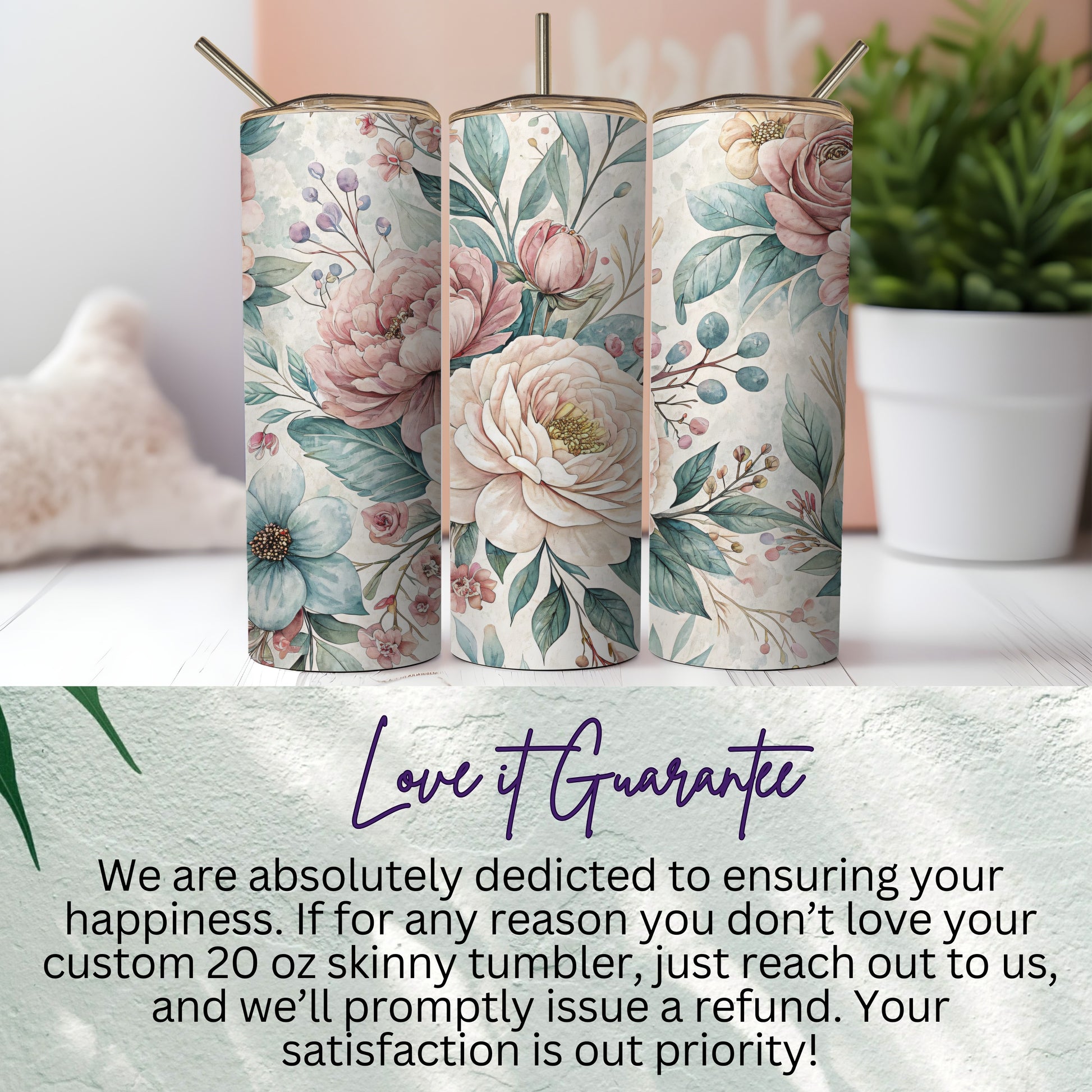 Watercolor Floral Delightful Delicate Design 20 oz Skinny Tumbler - Walk Greener