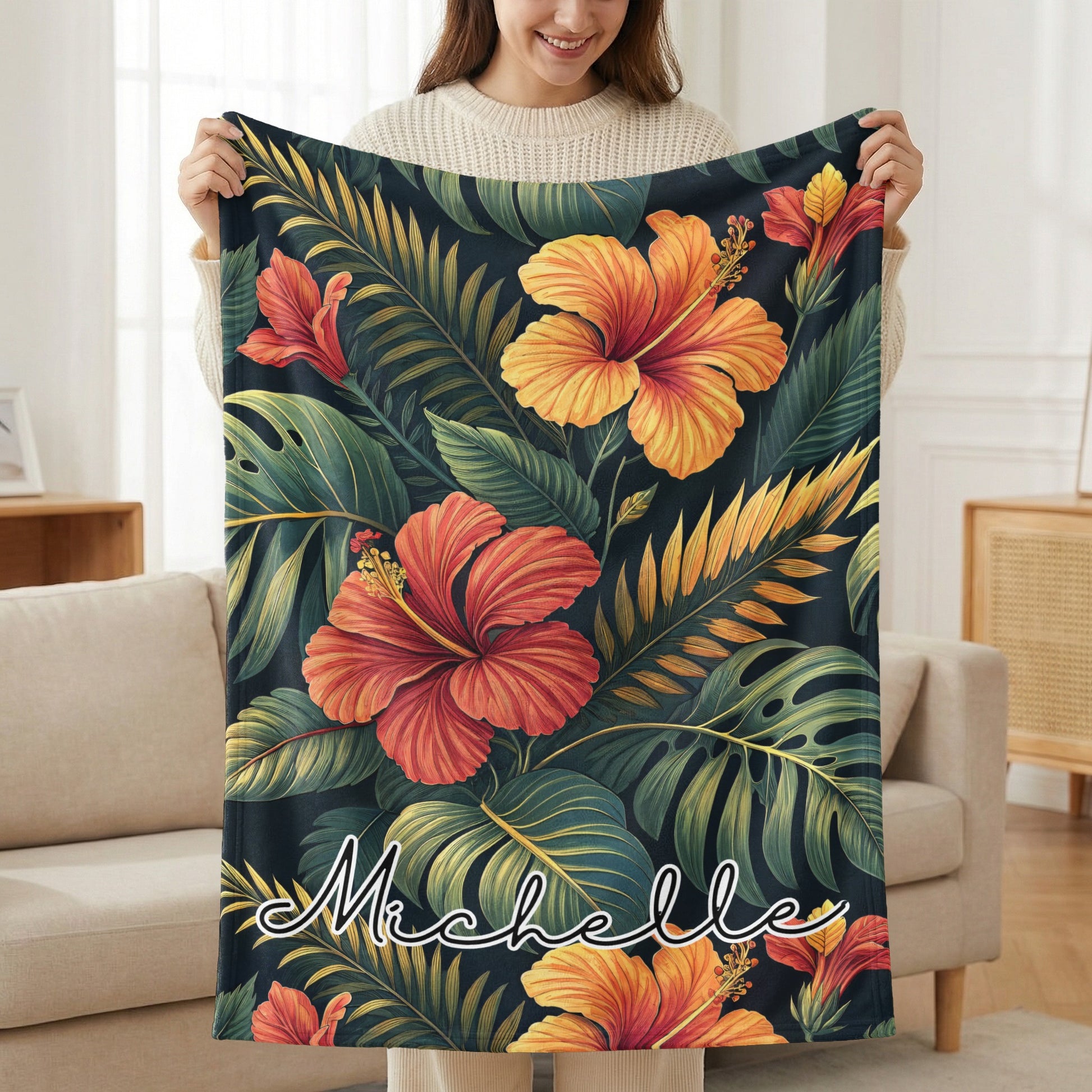 Tropical Floral with Custom Name Personalized Blanket - Walk Greener