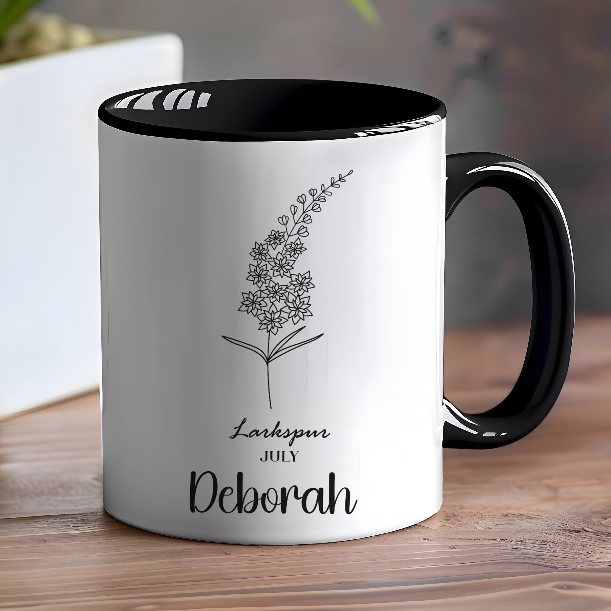 Personalized Larkspur July Deborah Mug with Stylish Design