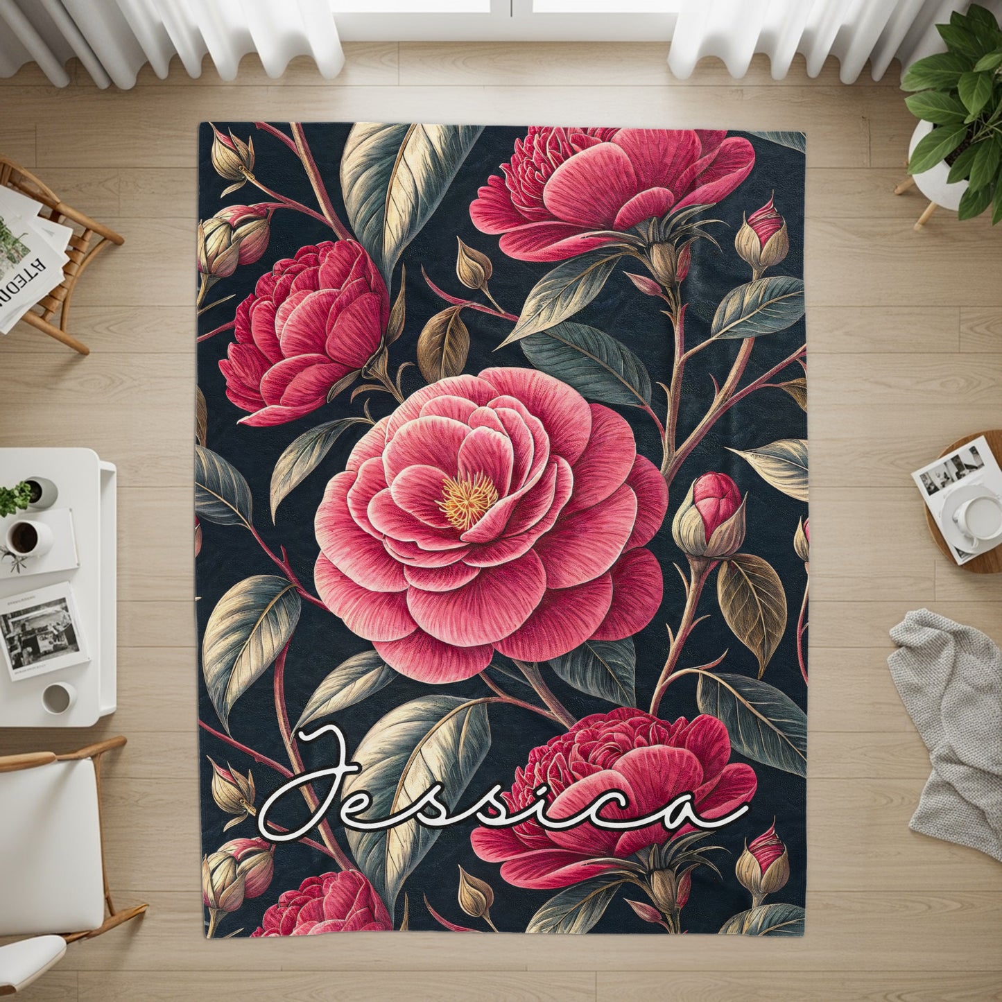 Jessica Floral Pattern Rug with Pink Roses Rug