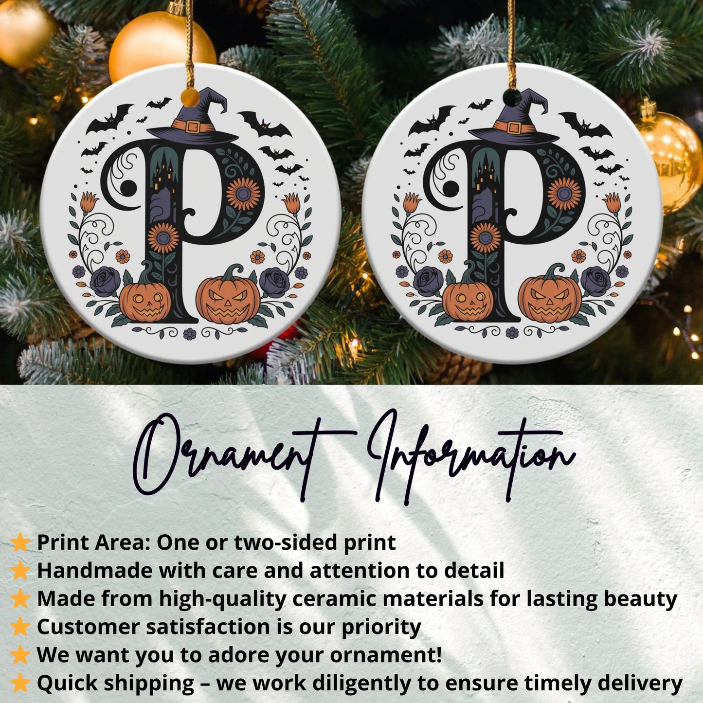 Halloween Pumpkin Witch Initial Ornament product type