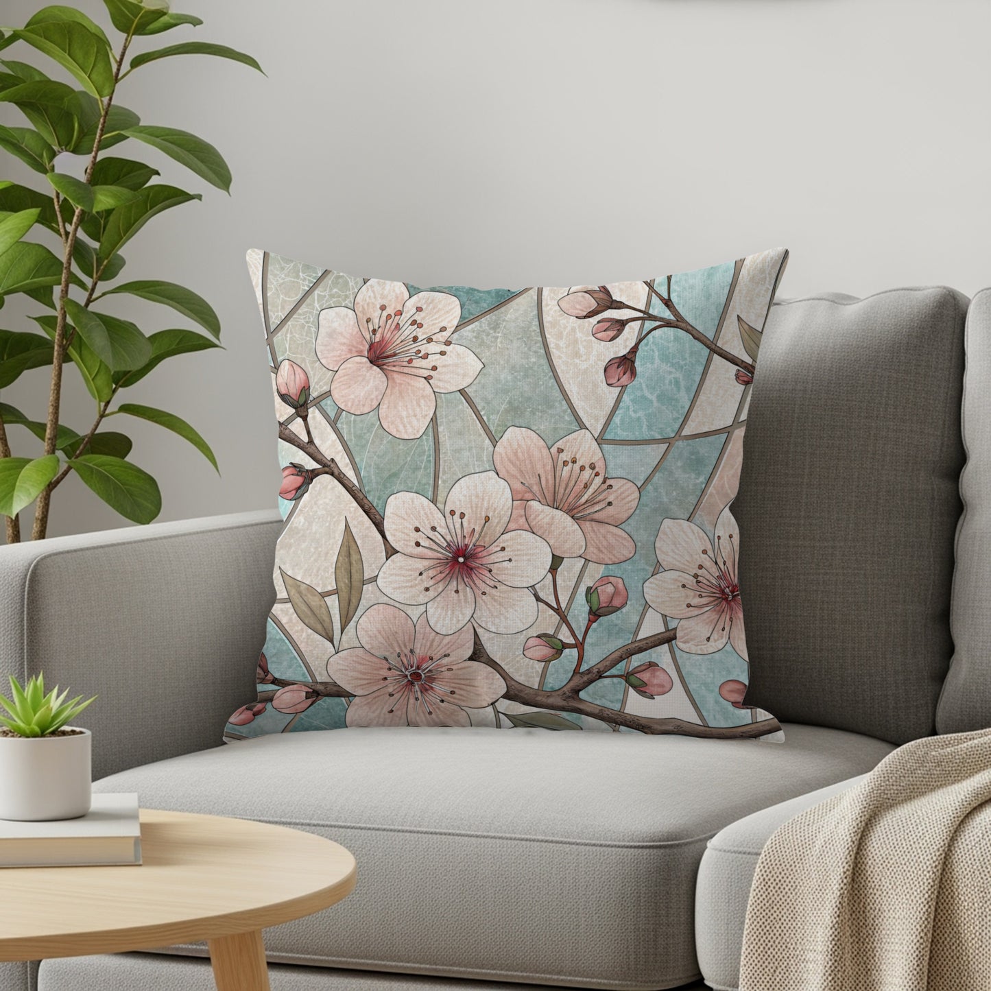 Stained Glass Floral Design Beautiful Blooms Throw Pillows - Walk Greener