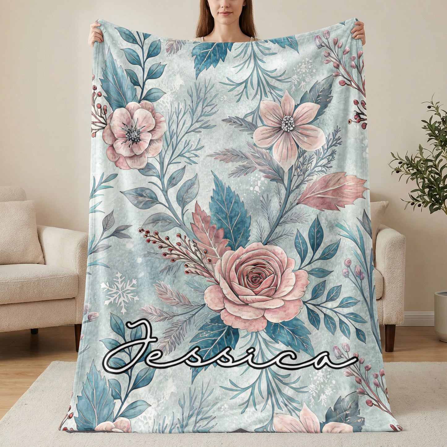 Personalized Floral Name Design Cozy Blanket Perfect Gift