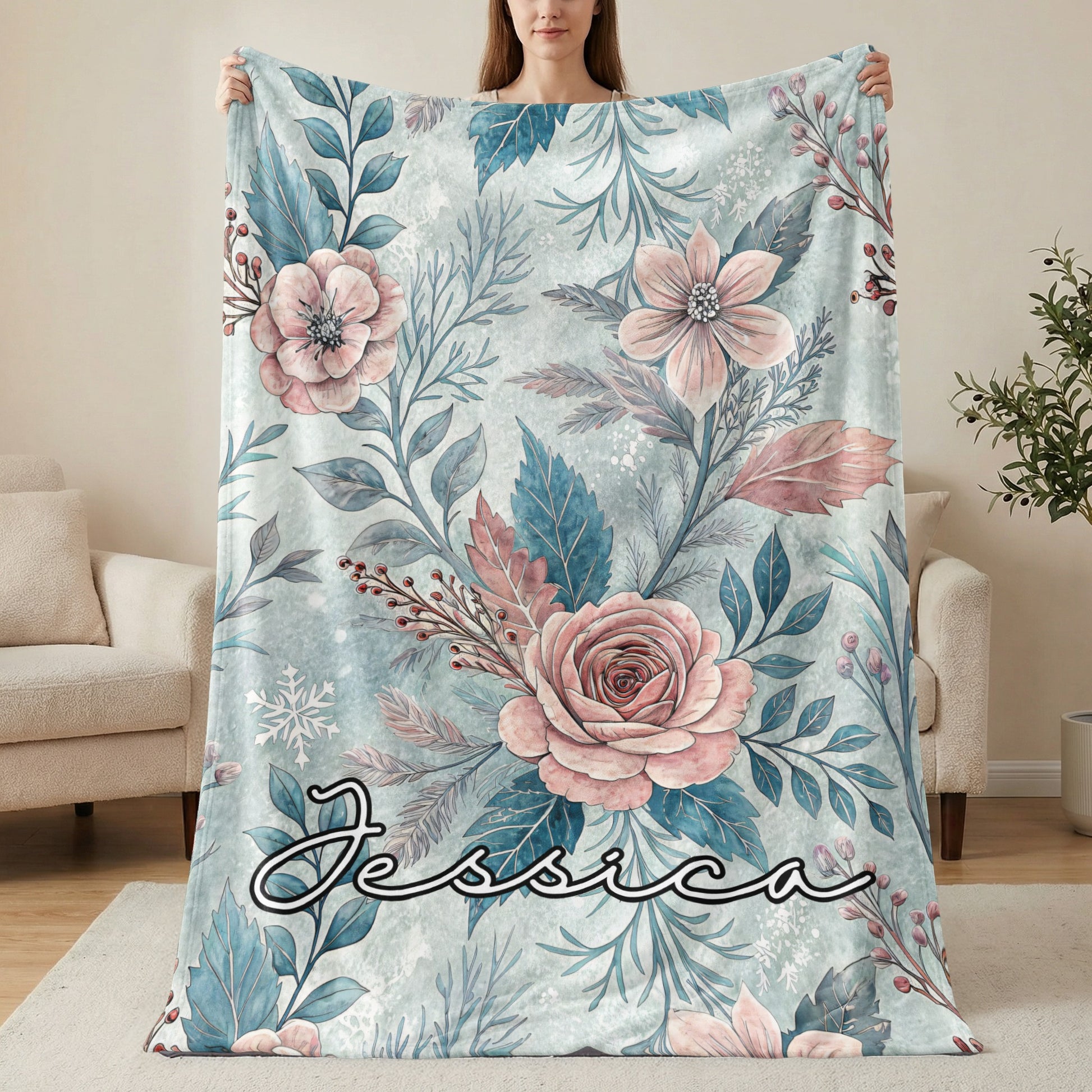 Personalized Floral Name Design Cozy Blanket Perfect Gift