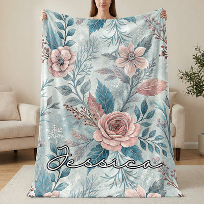Personalized Floral Name Design Cozy Blanket Perfect Gift