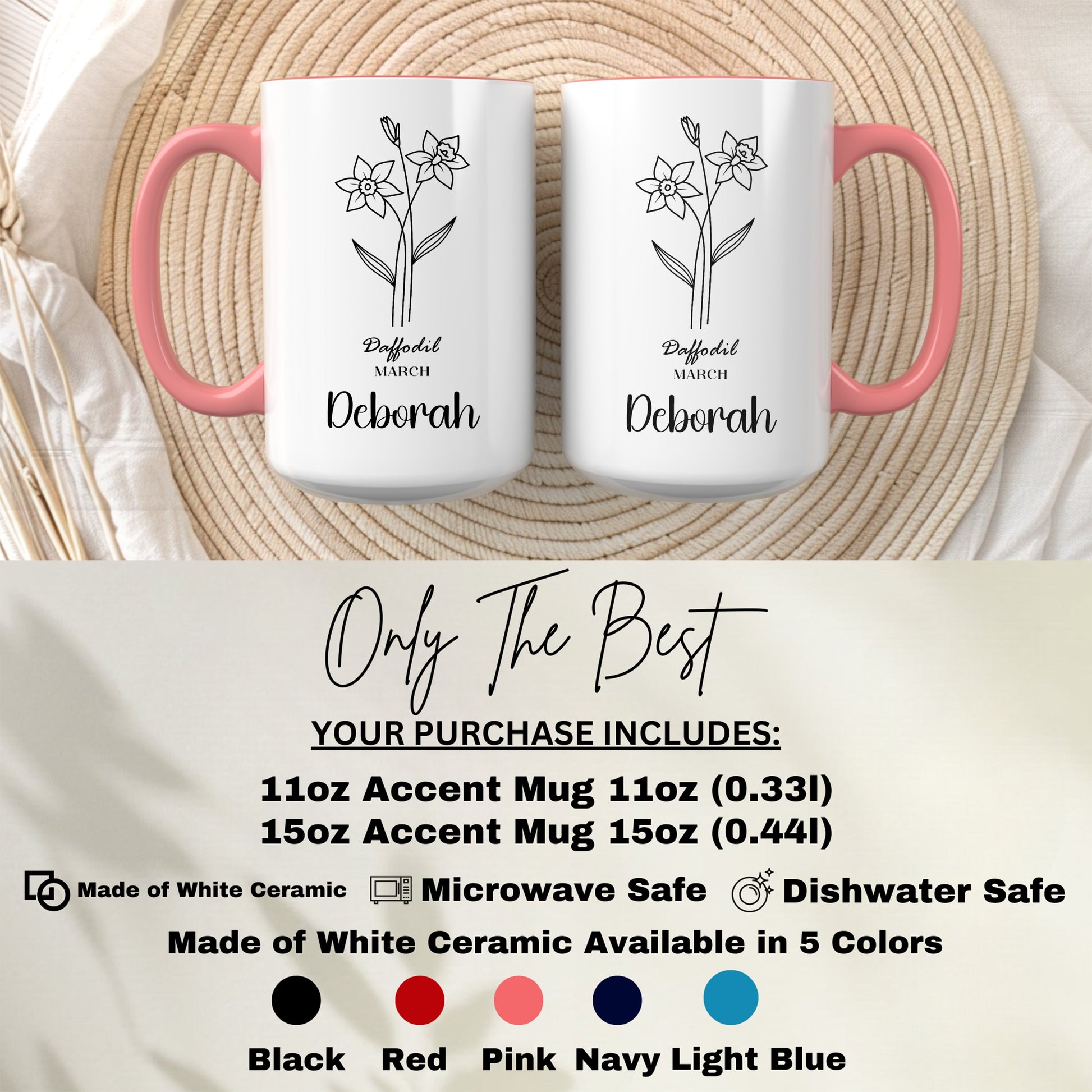 Personalized Daffodil March Deborah Accent Mug