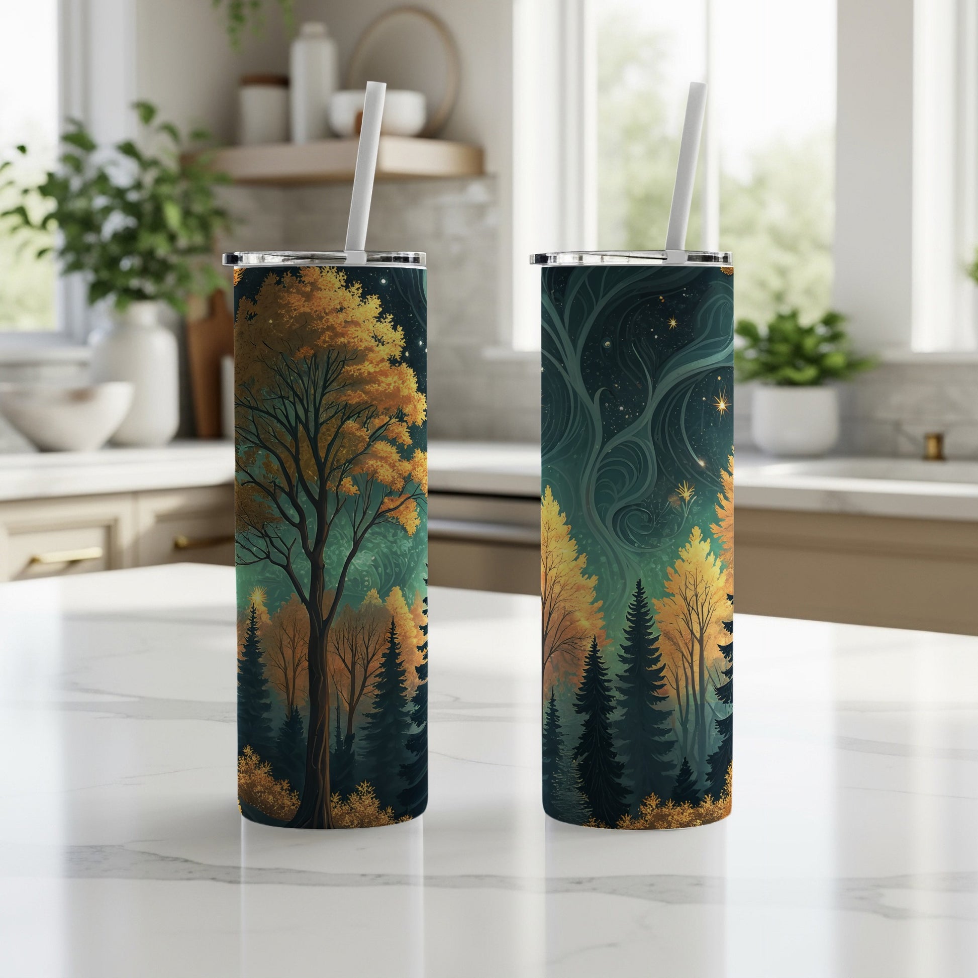 Enchanting Forest and Night Sky Design Tumbler